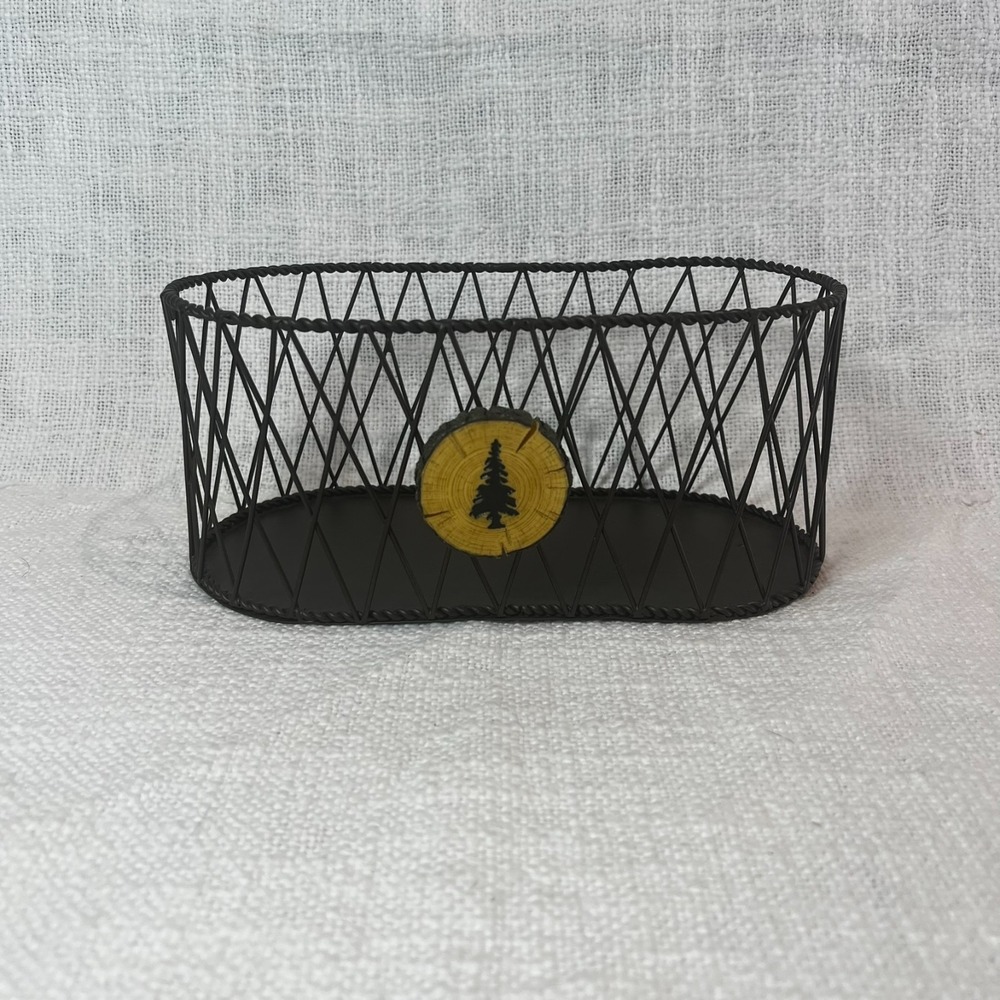 Wire Basket 9 3/8"L X 4"H Cabin Napkin Holder Tree Cut Out‎ Woodsy Cabincore